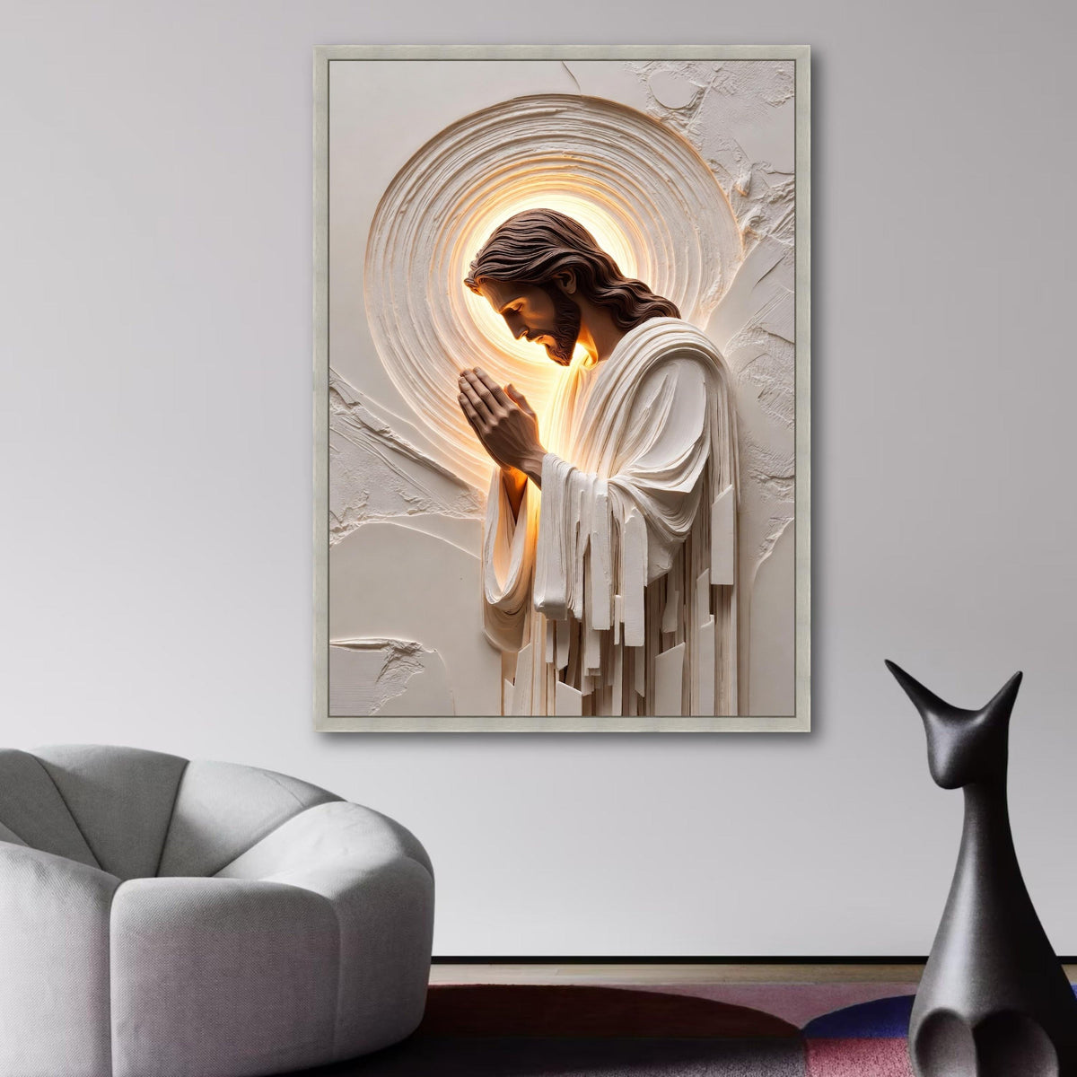 Praying Jesus Canvas Wall Art, Religious Christian Decor, Spiritual Faith Canvas, Inspirational wall decoration, canvas print, wall art