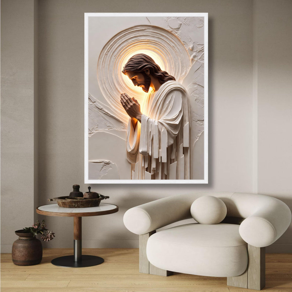 Praying Jesus Canvas Wall Art, Religious Christian Decor, Spiritual Faith Canvas, Inspirational wall decoration, canvas print, wall art
