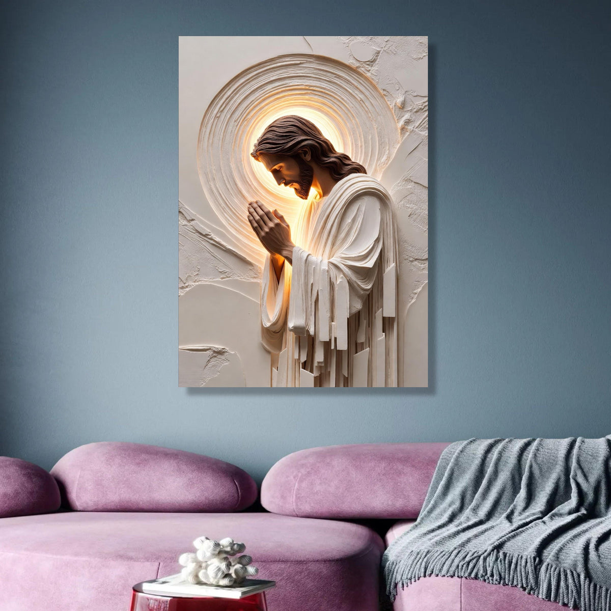 Praying Jesus Canvas Wall Art, Religious Christian Decor, Spiritual Faith Canvas, Inspirational wall decoration, canvas print, wall art