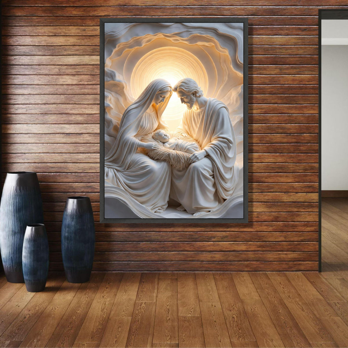 Nativity Scene Canvas Wall Art, Holy Family Sculpture Canvas, Religious Christmas Canvas, Spiritual wall decoration, canvas print, wall art