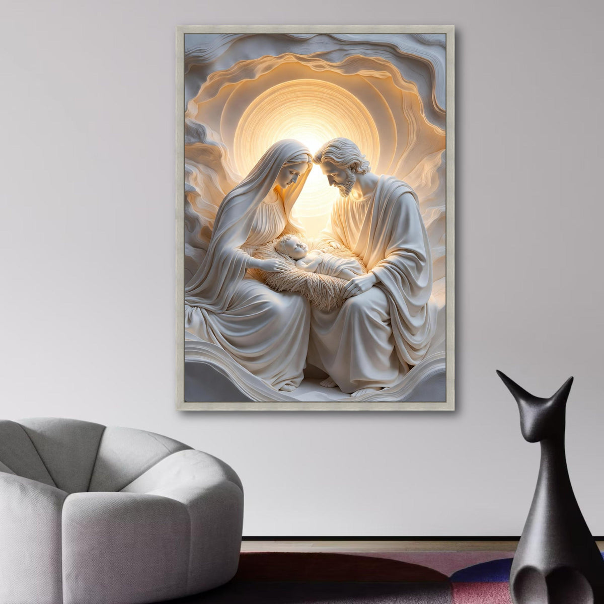 Nativity Scene Canvas Wall Art, Holy Family Sculpture Canvas, Religious Christmas Canvas, Spiritual wall decoration, canvas print, wall art