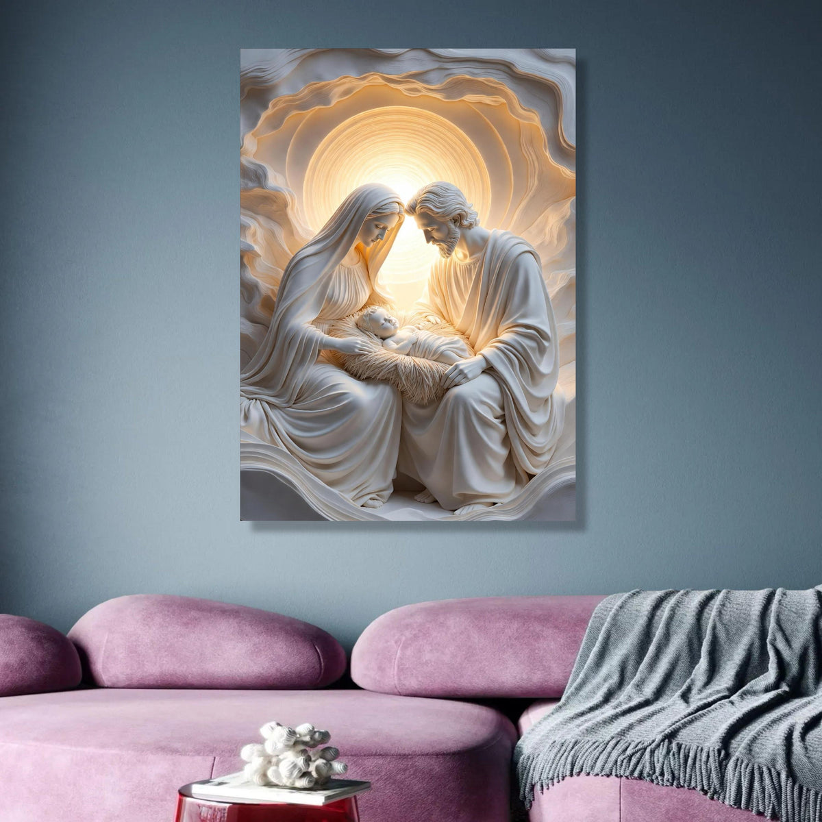 Nativity Scene Canvas Wall Art, Holy Family Sculpture Canvas, Religious Christmas Canvas, Spiritual wall decoration, canvas print, wall art
