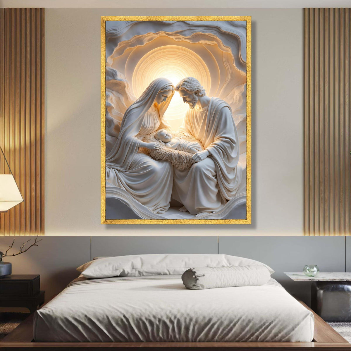 Nativity Scene Canvas Wall Art, Holy Family Sculpture Canvas, Religious Christmas Canvas, Spiritual wall decoration, canvas print, wall art