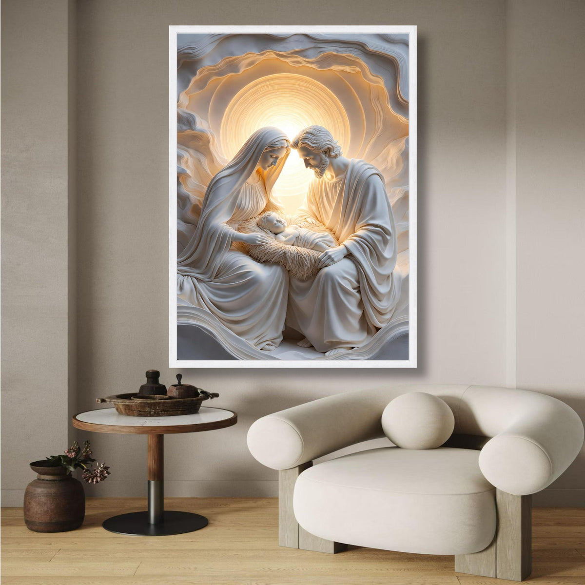 Nativity Scene Canvas Wall Art, Holy Family Sculpture Canvas, Religious Christmas Canvas, Spiritual wall decoration, canvas print, wall art