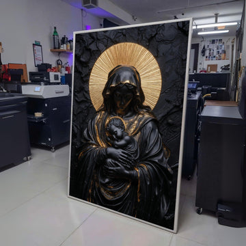 Black and Gold Madonna Canvas, Religious Wall Art, Modern Virgin Mary and Baby Jesus, Elegant wall decoration, canvas print, wall art