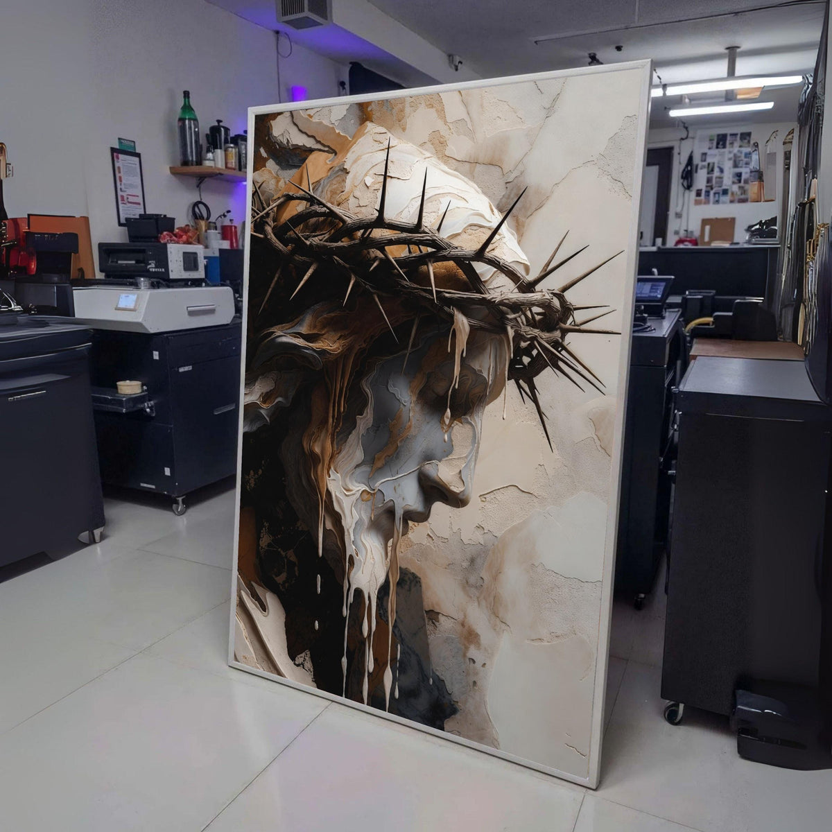 Abstract Jesus Christ Canvas, Crown of Thorns Art, Religious Wall Decor, Spiritual Canvas Painting, wall decoration, canvas print, wall art
