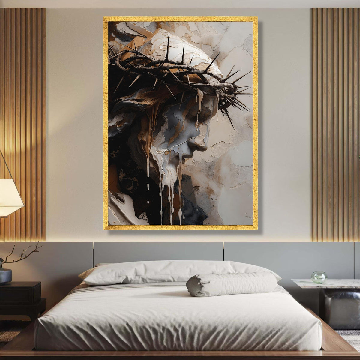 Abstract Jesus Christ Canvas, Crown of Thorns Art, Religious Wall Decor, Spiritual Canvas Painting, wall decoration, canvas print, wall art