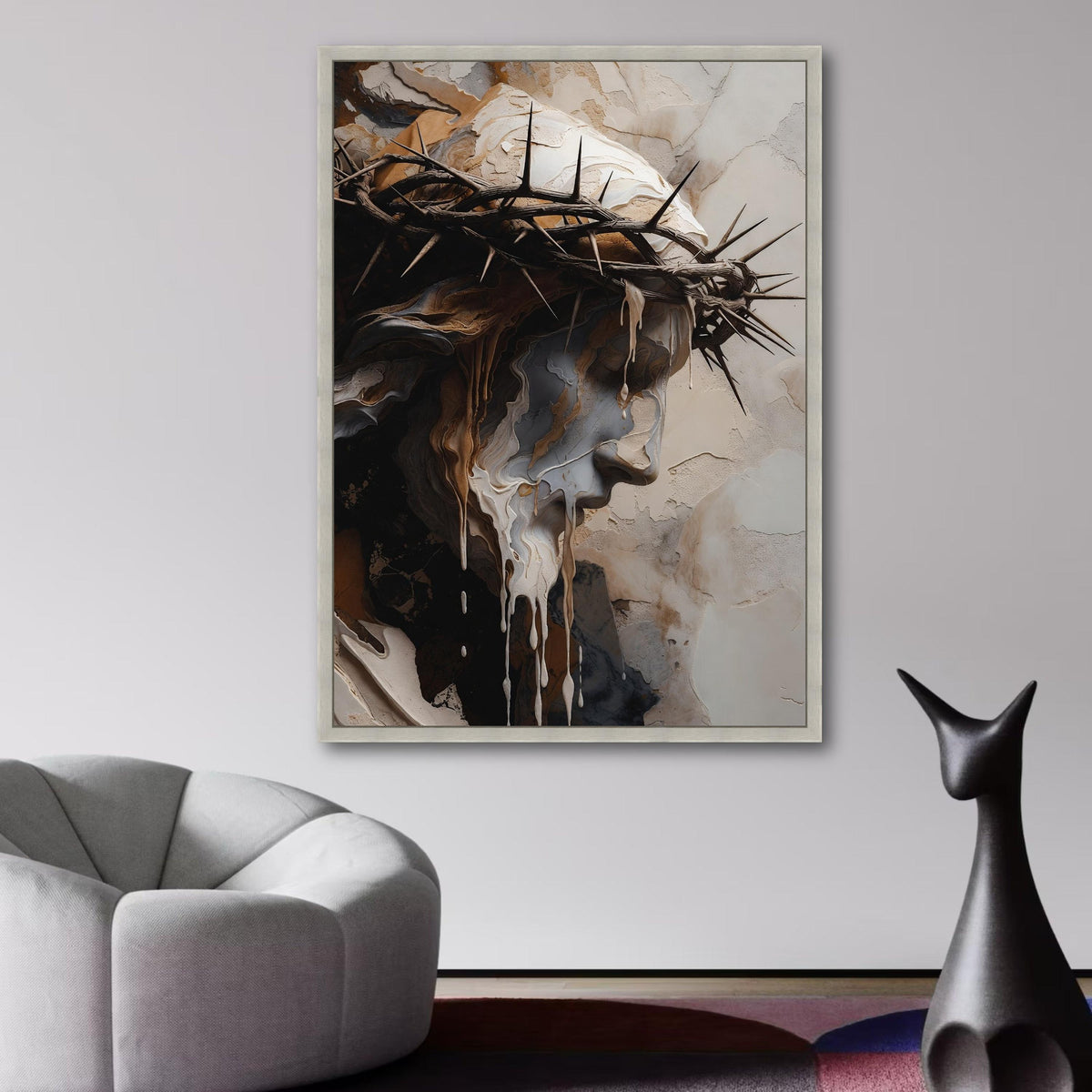 Abstract Jesus Christ Canvas, Crown of Thorns Art, Religious Wall Decor, Spiritual Canvas Painting, wall decoration, canvas print, wall art