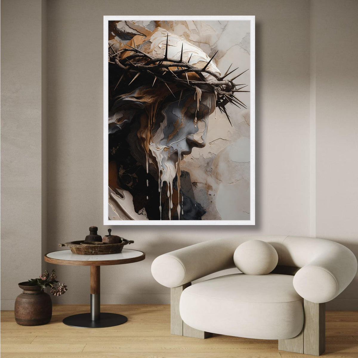 Abstract Jesus Christ Canvas, Crown of Thorns Art, Religious Wall Decor, Spiritual Canvas Painting, wall decoration, canvas print, wall art