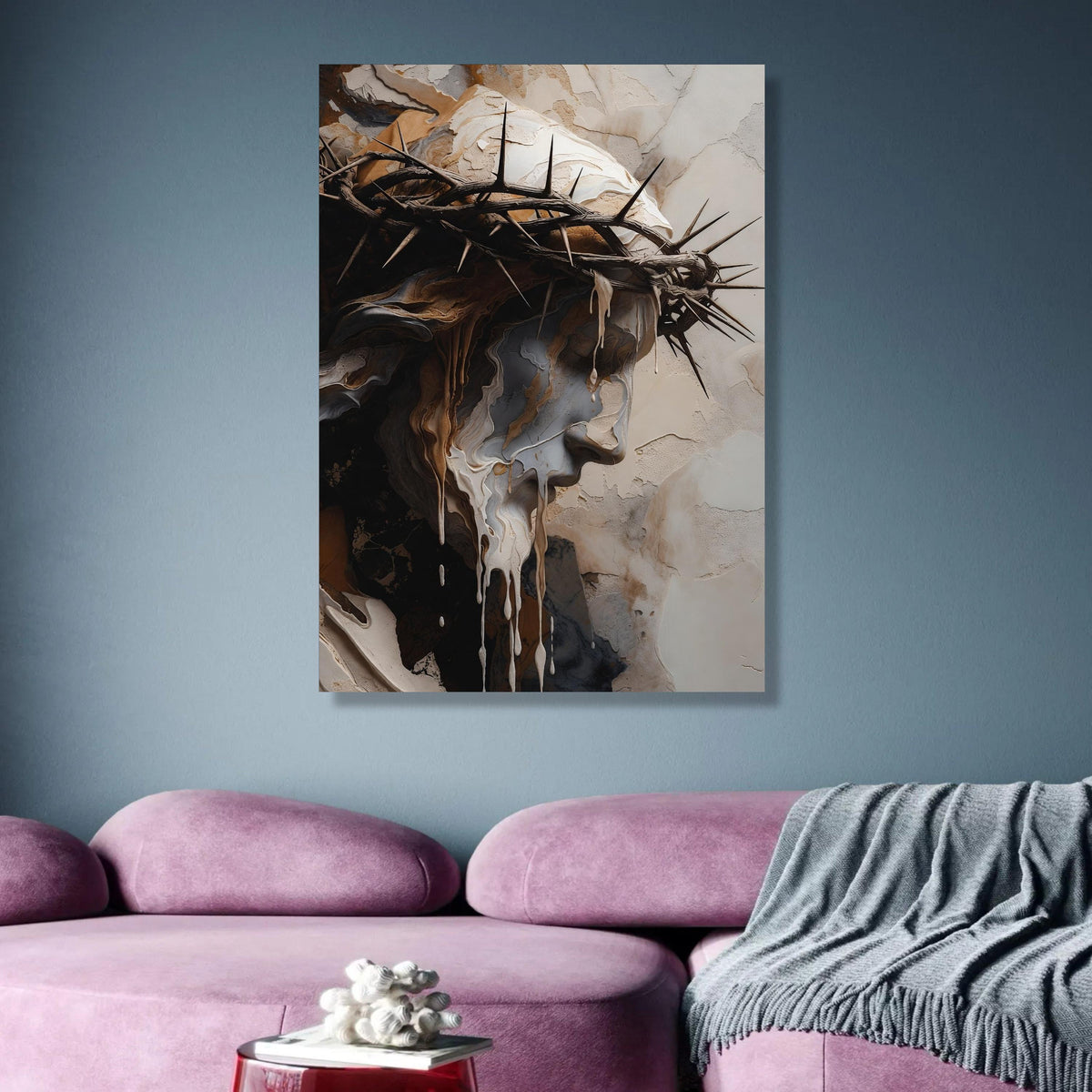 Abstract Jesus Christ Canvas, Crown of Thorns Art, Religious Wall Decor, Spiritual Canvas Painting, wall decoration, canvas print, wall art