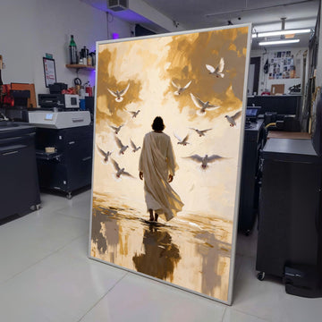 Spiritual Walk with Doves Canvas, Inspirational Religious Art, Peaceful Faith Wall Decor, Christian wall decoration, canvas print, wall art