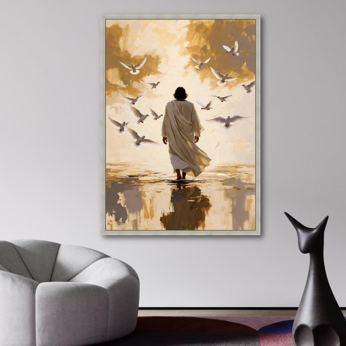 Spiritual Walk with Doves Canvas, Inspirational Religious Art, Peaceful Faith Wall Decor, Christian wall decoration, canvas print, wall art