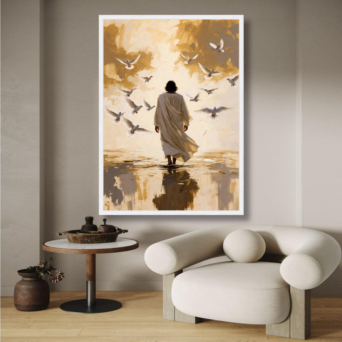 Spiritual Walk with Doves Canvas, Inspirational Religious Art, Peaceful Faith Wall Decor, Christian wall decoration, canvas print, wall art