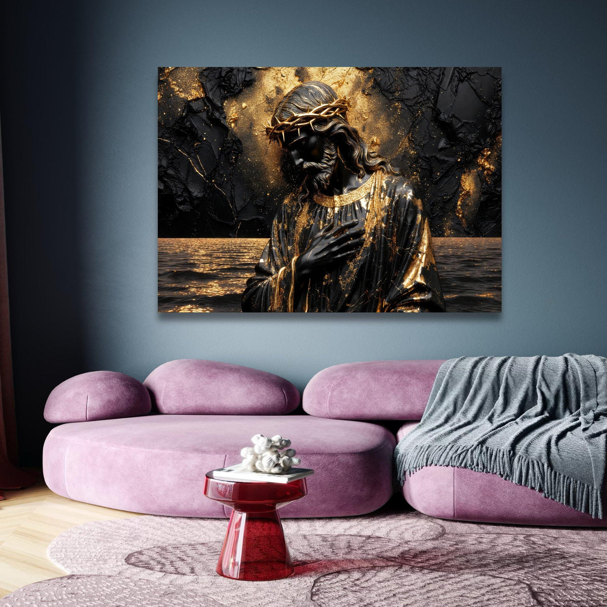 Modern Black and Gold Jesus Canvas Wall Art, Religious Christian Decor, Spiritual Statue Painting, wall decoration, canvas print, wall art