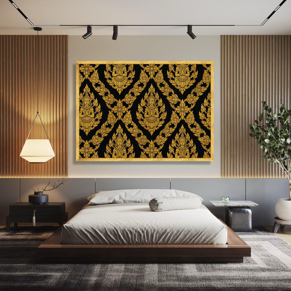 Golden Buddha Pattern Canvas, Thai Art Wall Decoration, Spiritual Meditation Canvas, Asian Inspired wall decoration, canvas print, wall art