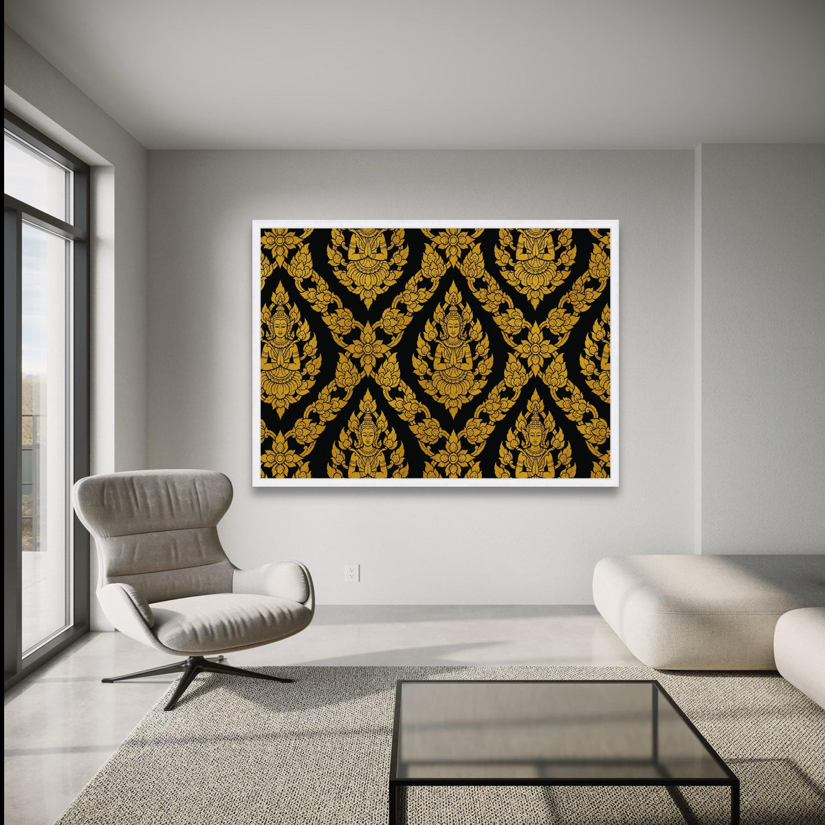 Golden Buddha Pattern Canvas, Thai Art Wall Decoration, Spiritual Meditation Canvas, Asian Inspired wall decoration, canvas print, wall art