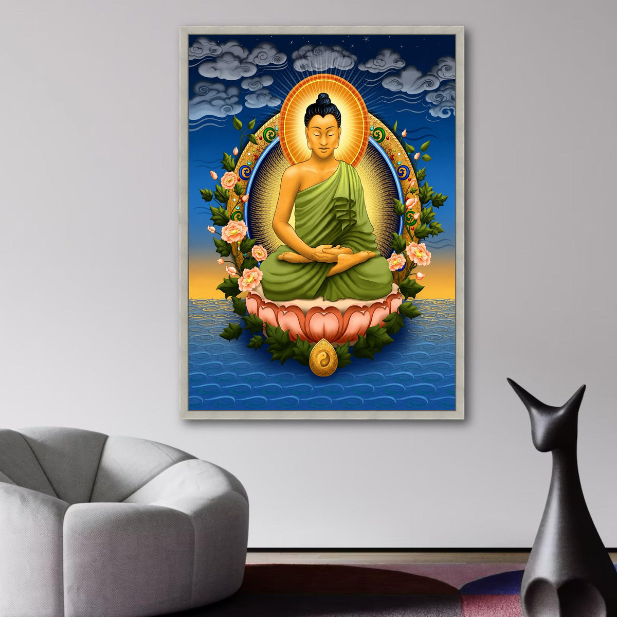 Serene Buddha Meditation Canvas, Spiritual Wall Art, Lotus Flower Decor, Zen Home Decoration, wall decoration, canvas print, wall art