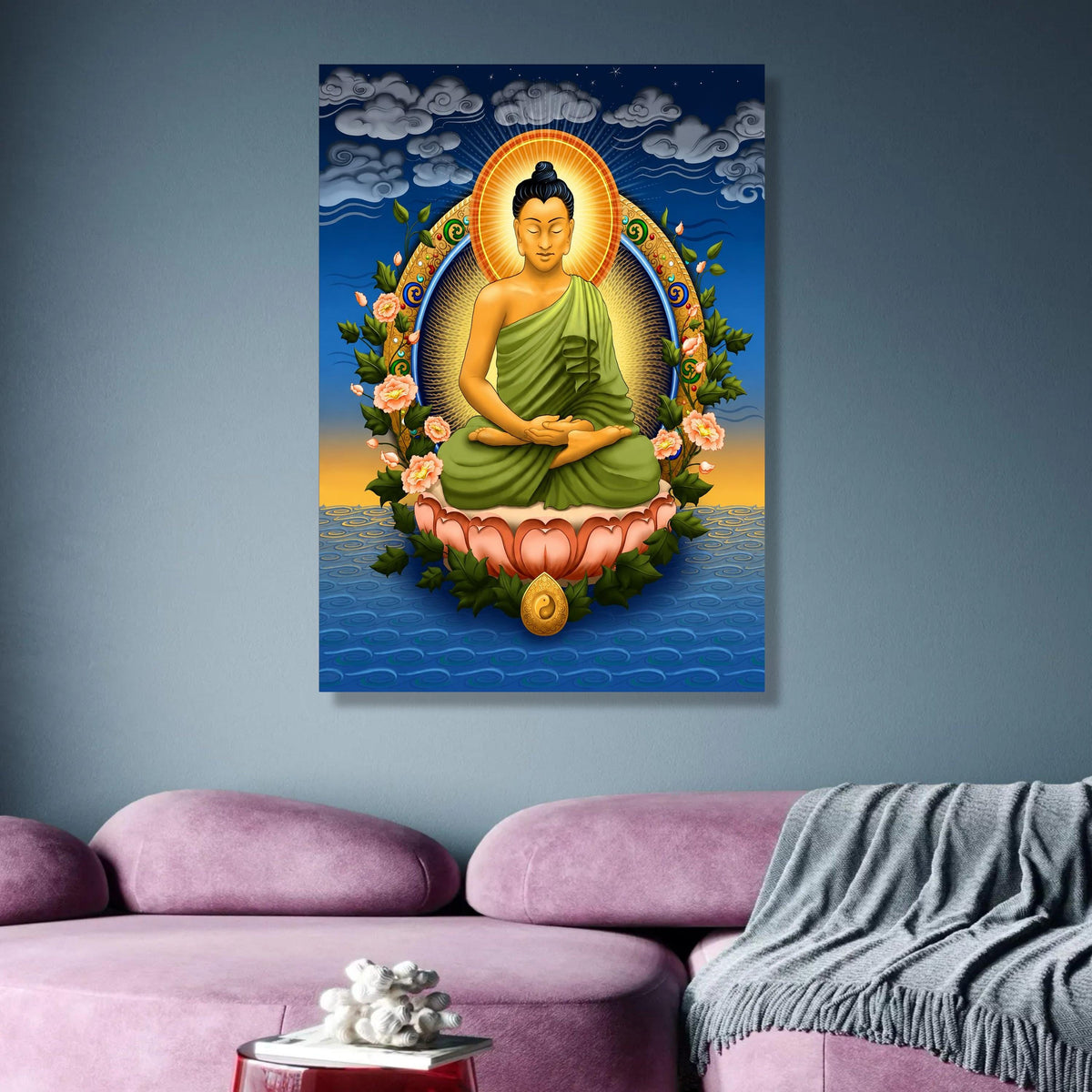 Serene Buddha Meditation Canvas, Spiritual Wall Art, Lotus Flower Decor, Zen Home Decoration, wall decoration, canvas print, wall art