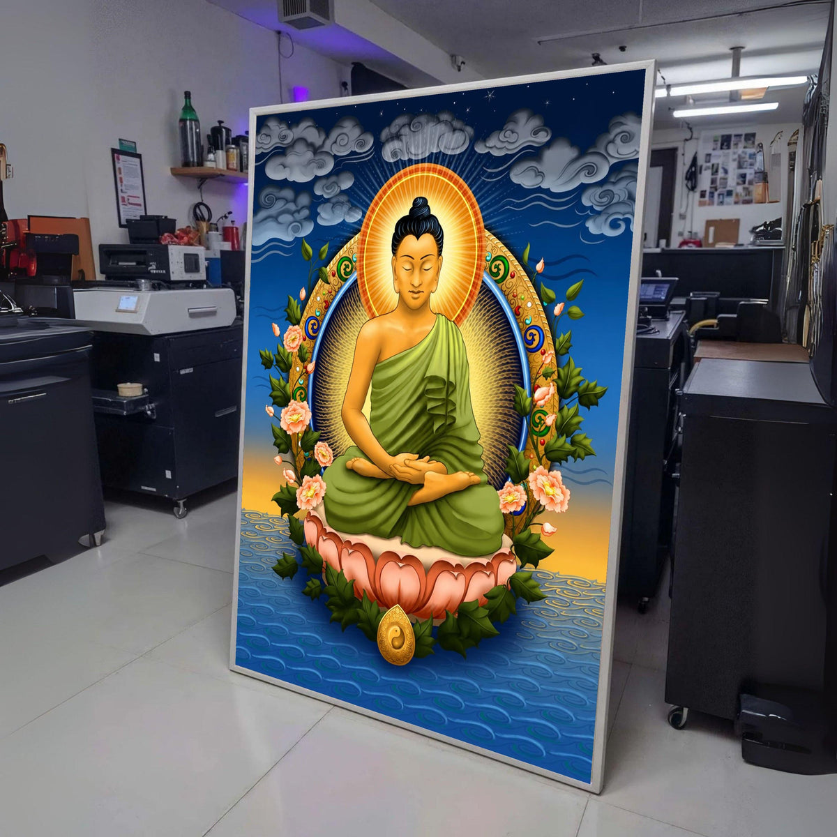 Serene Buddha Meditation Canvas, Spiritual Wall Art, Lotus Flower Decor, Zen Home Decoration, wall decoration, canvas print, wall art