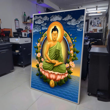 Serene Buddha Meditation Canvas, Spiritual Wall Art, Lotus Flower Decor, Zen Home Decoration, wall decoration, canvas print, wall art