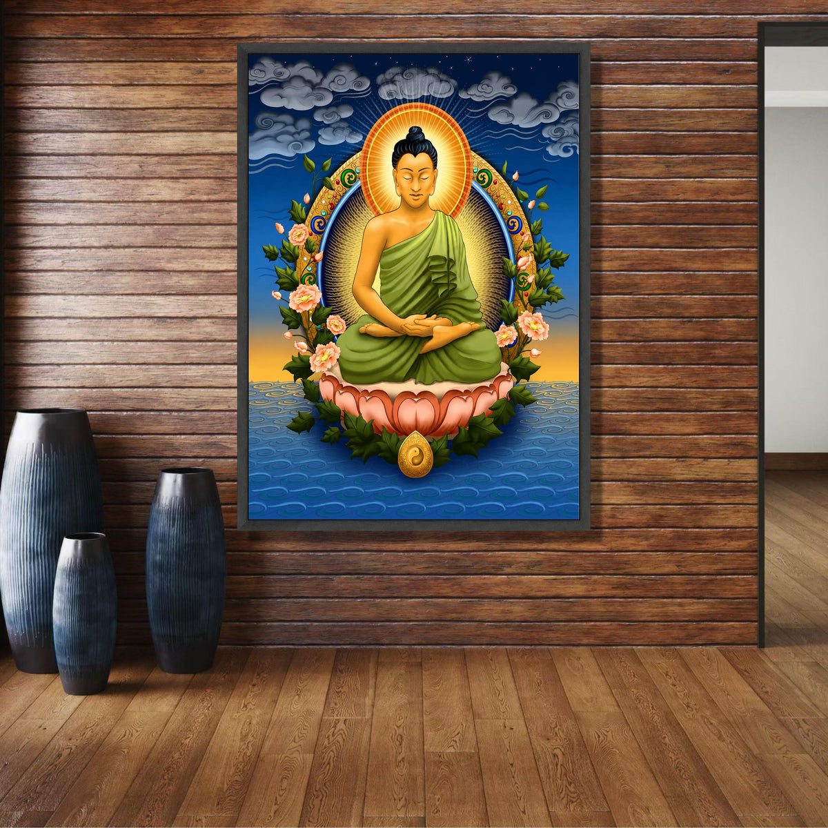 Serene Buddha Meditation Canvas, Spiritual Wall Art, Lotus Flower Decor, Zen Home Decoration, wall decoration, canvas print, wall art