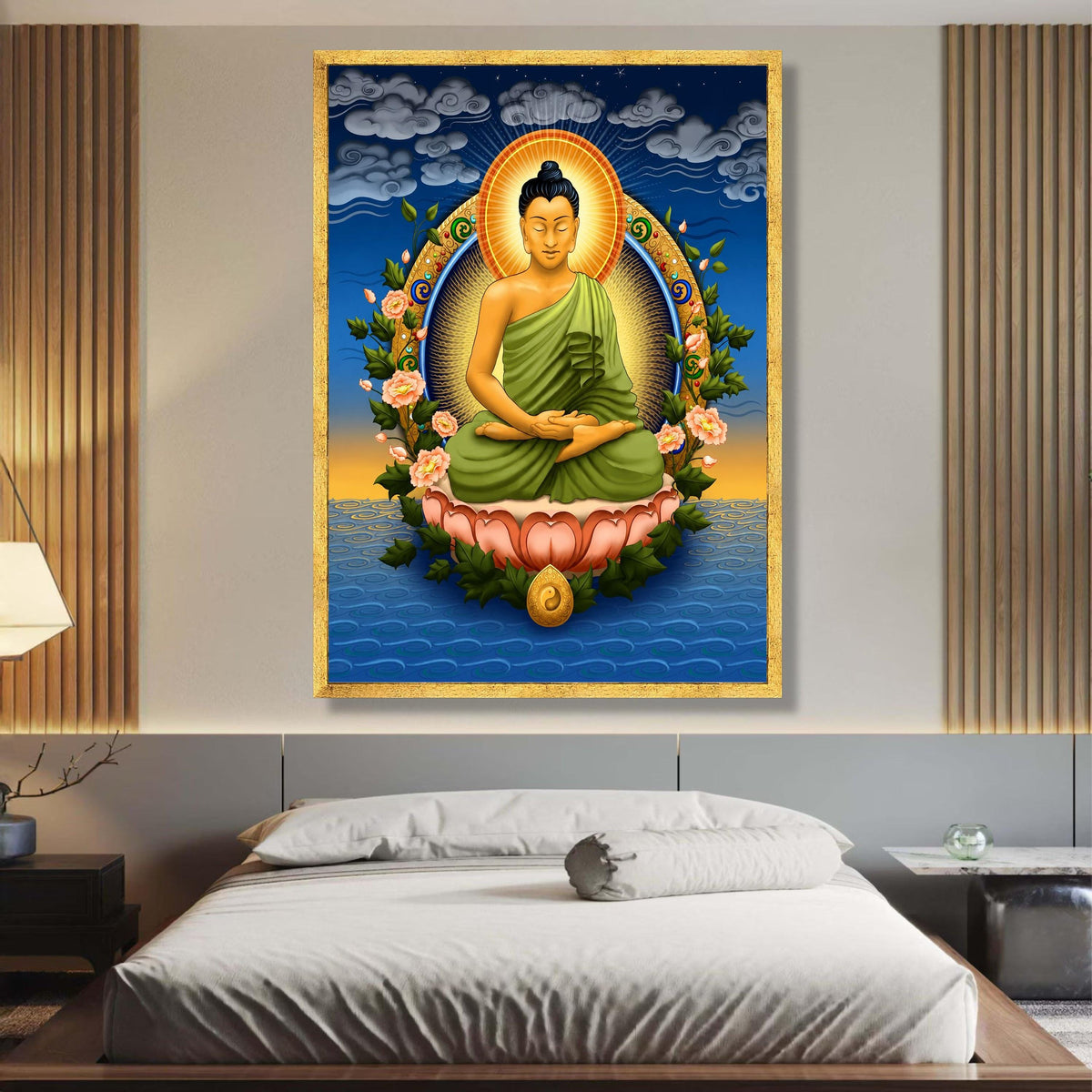 Serene Buddha Meditation Canvas, Spiritual Wall Art, Lotus Flower Decor, Zen Home Decoration, wall decoration, canvas print, wall art