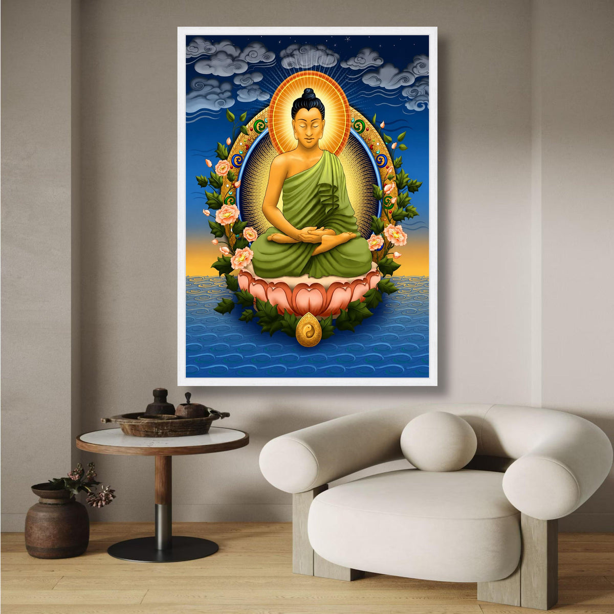 Serene Buddha Meditation Canvas, Spiritual Wall Art, Lotus Flower Decor, Zen Home Decoration, wall decoration, canvas print, wall art