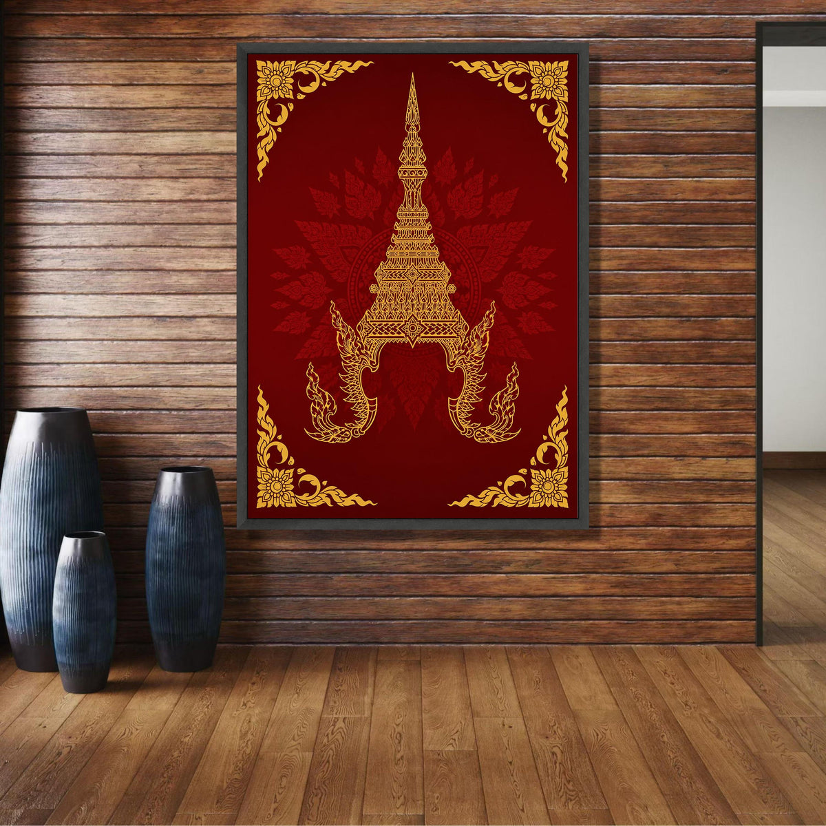 Golden Thai Temple Art Canvas, Traditional Asian Decorative Wall Art, Cultural Heritage Design, wall decoration, canvas print, wall art
