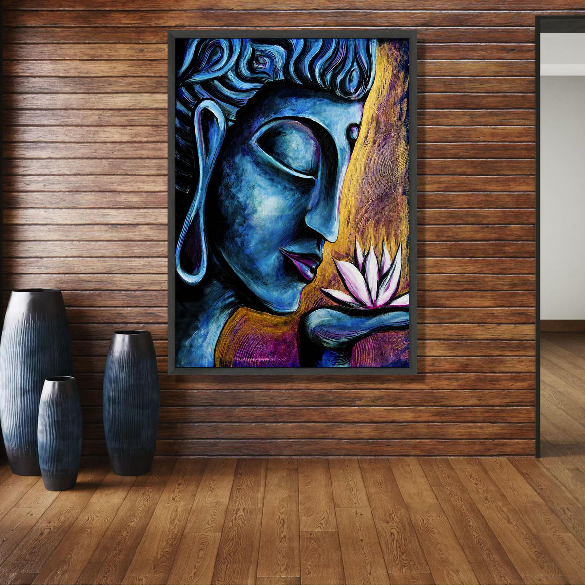 Meditative Blue Buddha Canvas, Spiritual Wall Art, Lotus Flower Painting, Zen Home Decor, Peaceful wall decoration, canvas print, wall art