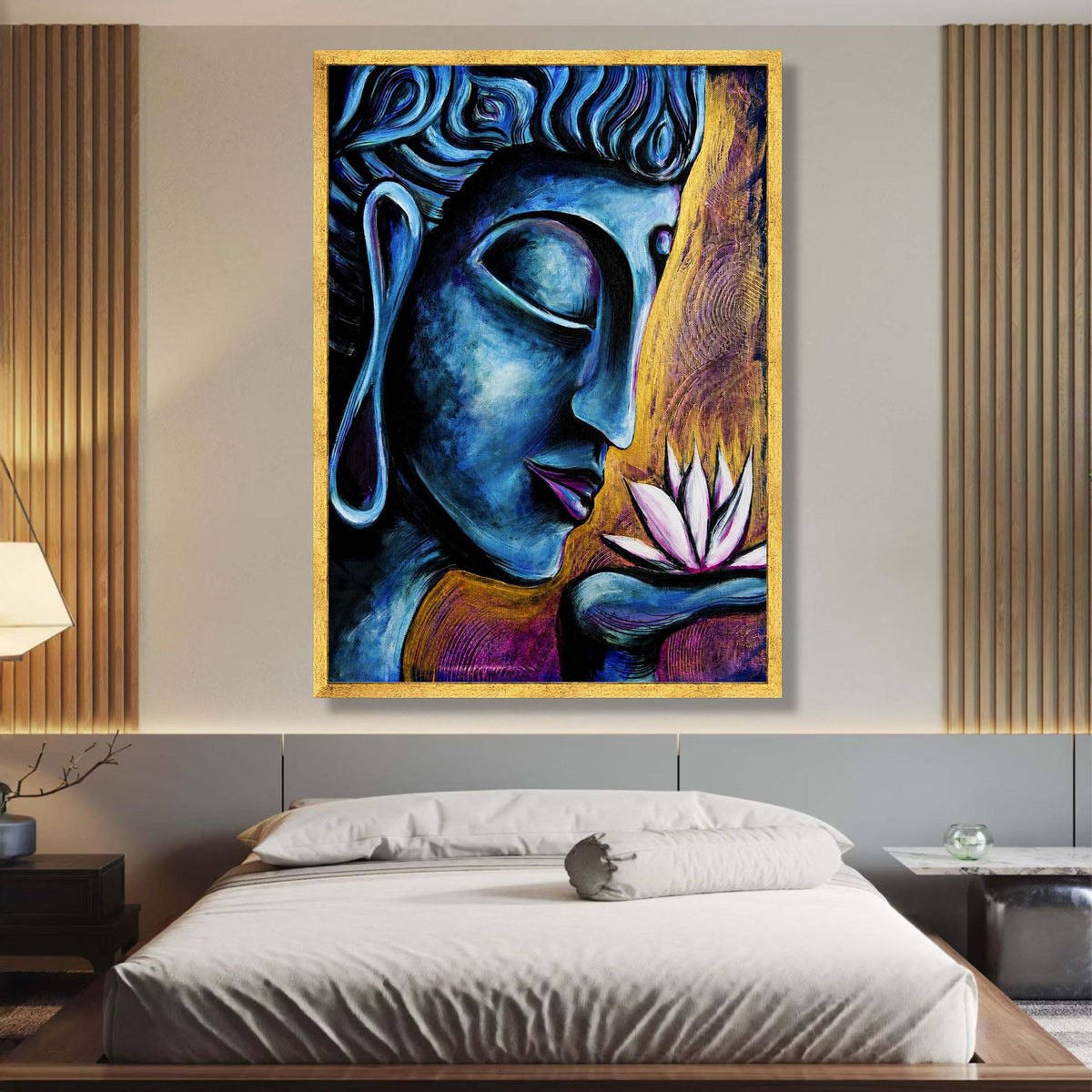 Meditative Blue Buddha Canvas, Spiritual Wall Art, Lotus Flower Painting, Zen Home Decor, Peaceful wall decoration, canvas print, wall art
