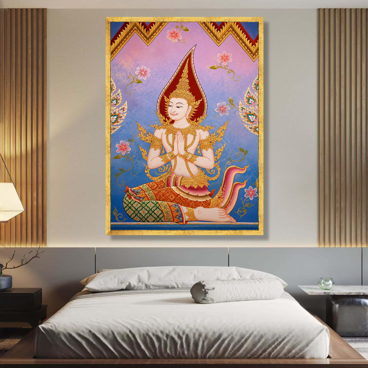 Traditional Thai Angel Canvas Wall Art, Sacred Spiritual Home Decor, Asian Mythology Painting, wall decoration, canvas print, wall art