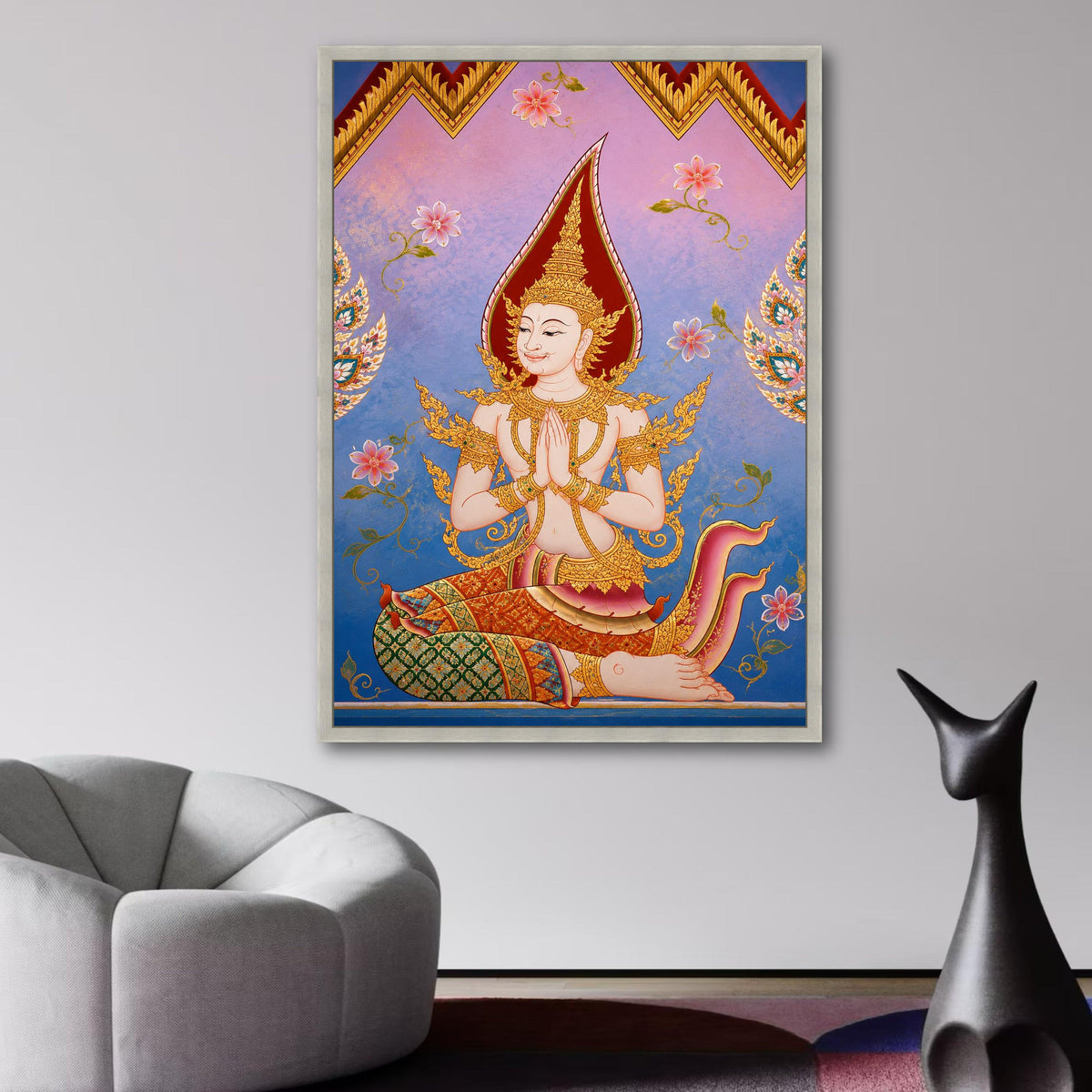 Traditional Thai Angel Canvas Wall Art, Sacred Spiritual Home Decor, Asian Mythology Painting, wall decoration, canvas print, wall art