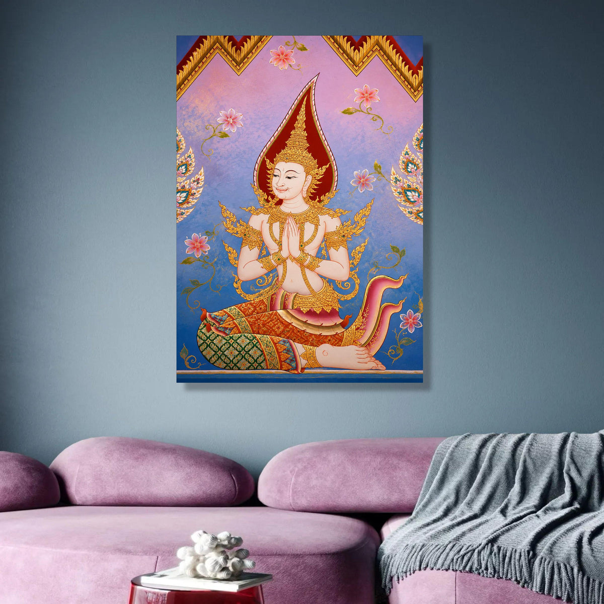 Traditional Thai Angel Canvas Wall Art, Sacred Spiritual Home Decor, Asian Mythology Painting, wall decoration, canvas print, wall art