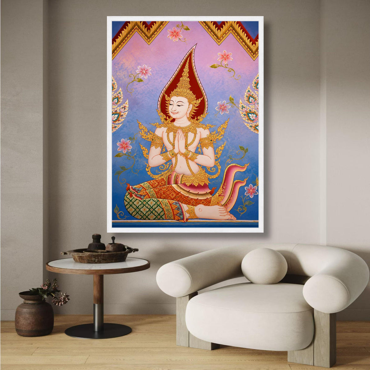 Traditional Thai Angel Canvas Wall Art, Sacred Spiritual Home Decor, Asian Mythology Painting, wall decoration, canvas print, wall art