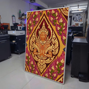 Thai Traditional Angel Painting Canvas, Spiritual Wall Art, Asian Culture Decor, Gold and Purple wall decoration, canvas print, wall art