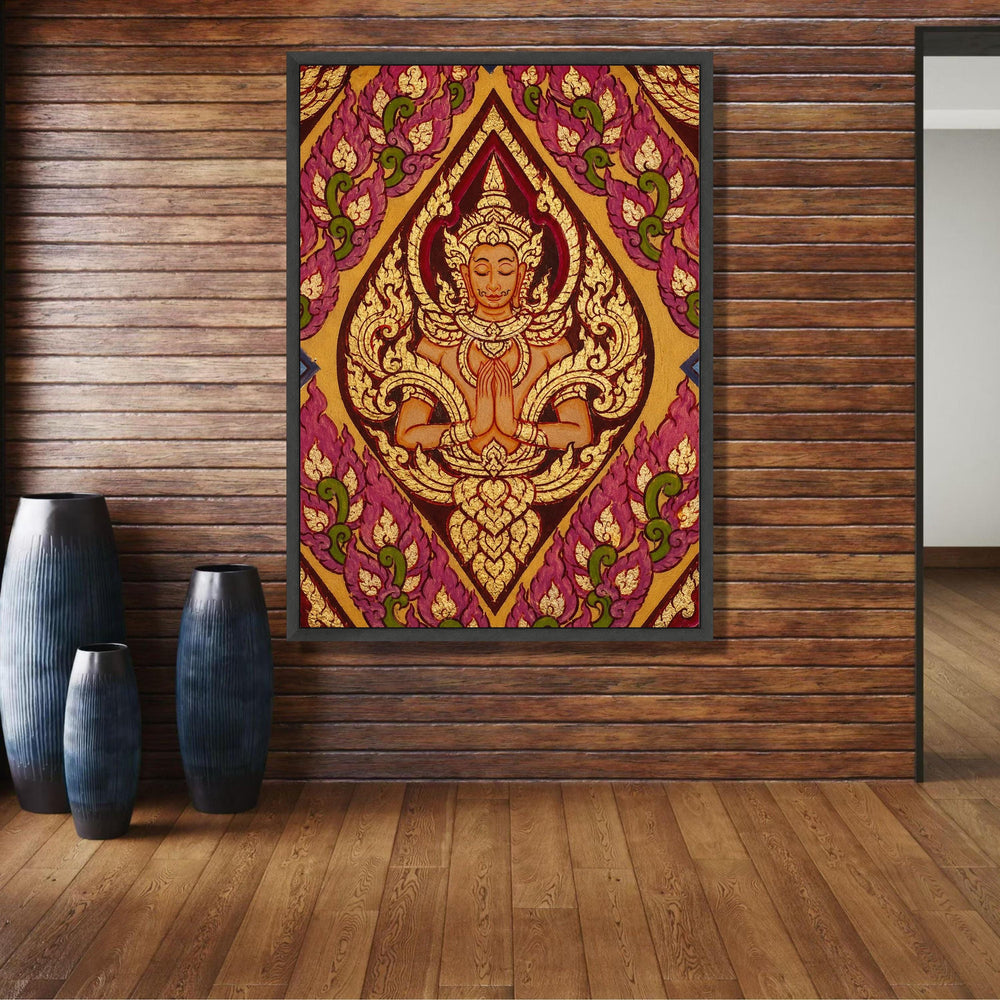 Thai Traditional Angel Painting Canvas, Spiritual Wall Art, Asian Culture Decor, Gold and Purple wall decoration, canvas print, wall art