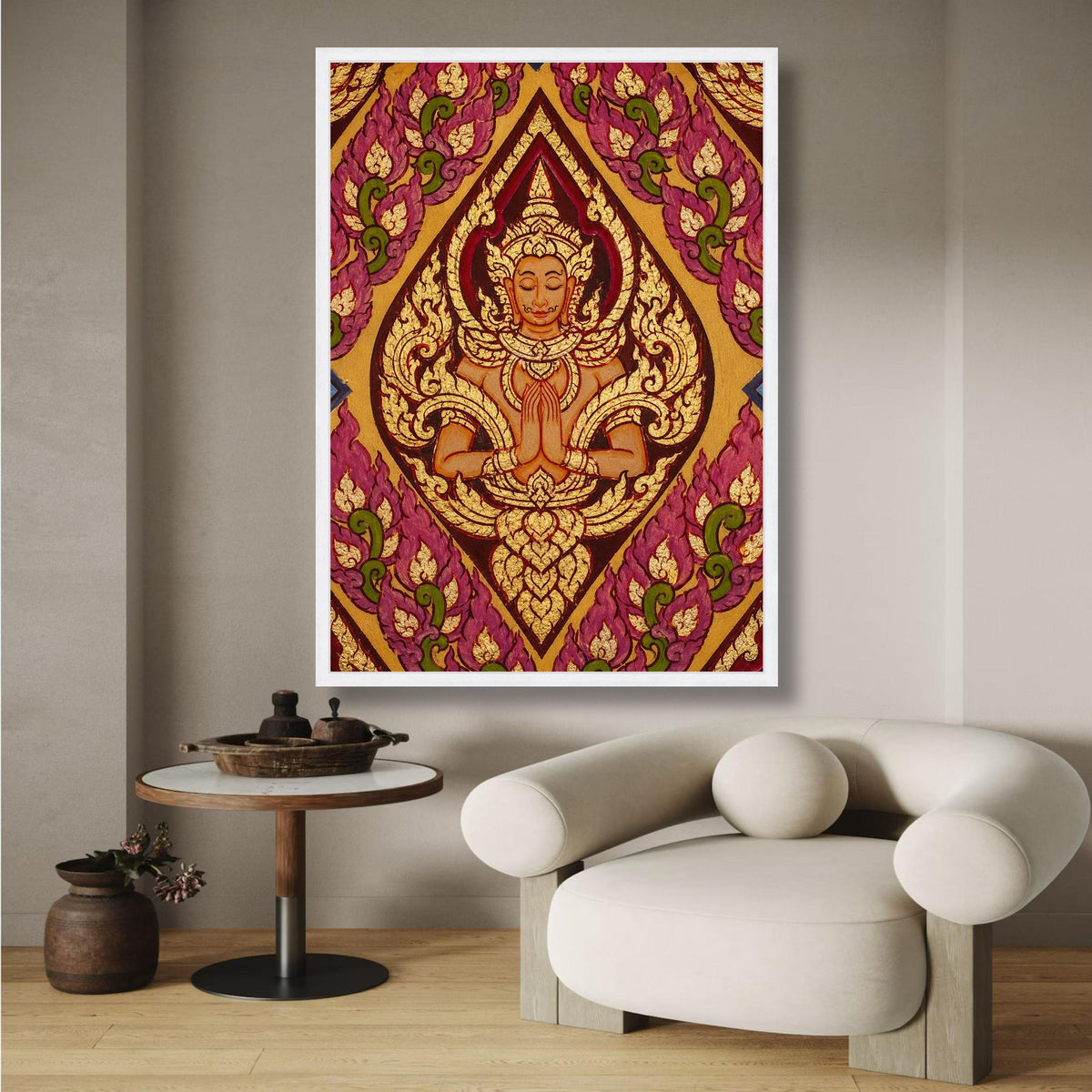 Thai Traditional Angel Painting Canvas, Spiritual Wall Art, Asian Culture Decor, Gold and Purple wall decoration, canvas print, wall art