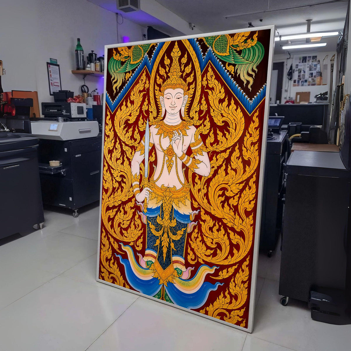 Traditional Thai Angel Canvas Wall Art, Golden Deity Illustration, Asian Religious Decor, Intricate wall decoration, canvas print, wall art
