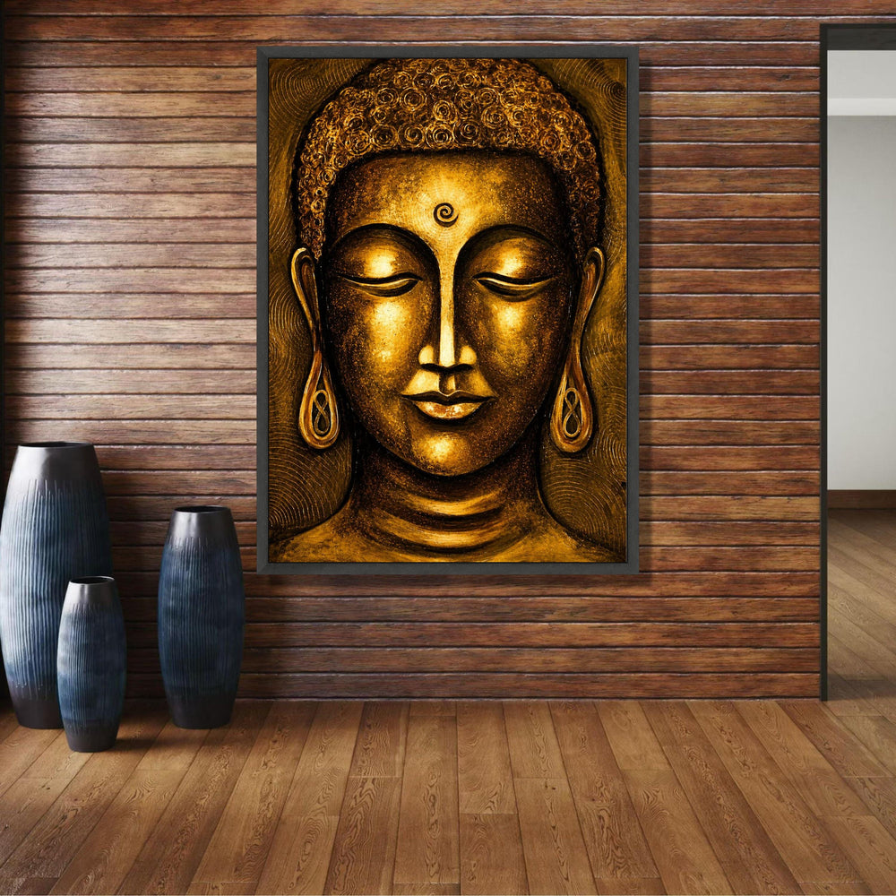 Serene Golden Buddha Face Canvas, Spiritual Wall Art, Meditative Home Decor, Zen Art Print, Asian wall decoration, canvas print, wall art