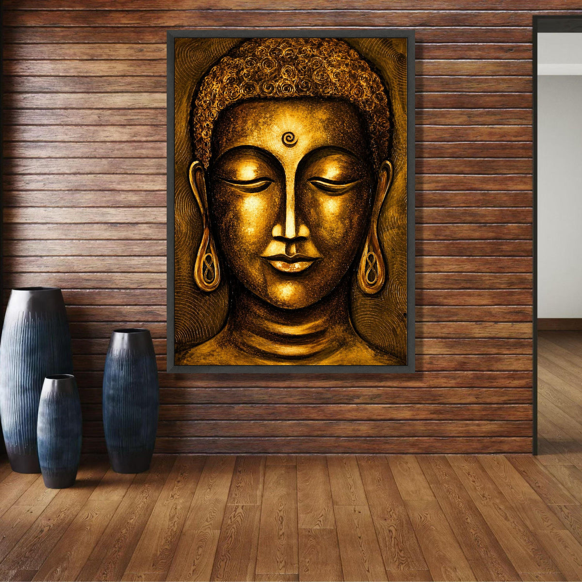 Serene Golden Buddha Face Canvas, Spiritual Wall Art, Meditative Home Decor, Zen Art Print, Asian wall decoration, canvas print, wall art