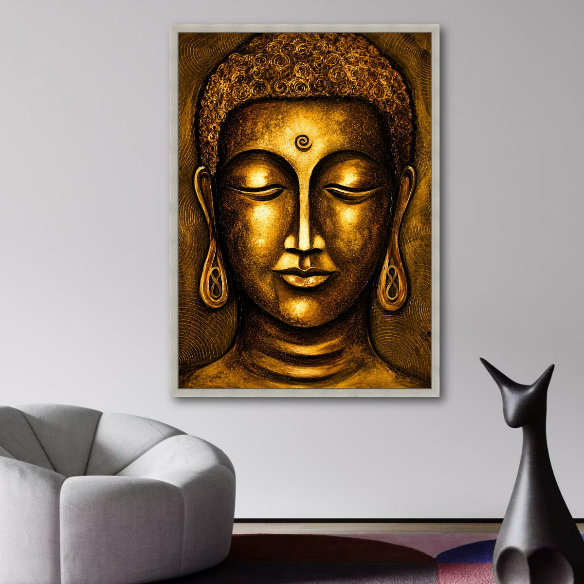 Serene Golden Buddha Face Canvas, Spiritual Wall Art, Meditative Home Decor, Zen Art Print, Asian wall decoration, canvas print, wall art