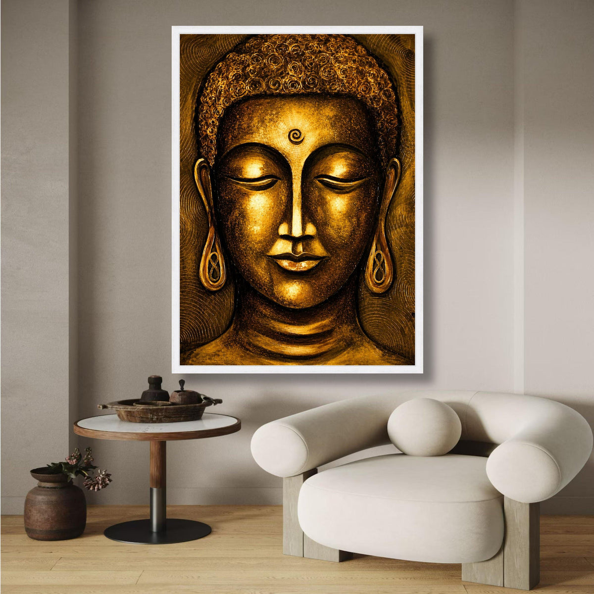Serene Golden Buddha Face Canvas, Spiritual Wall Art, Meditative Home Decor, Zen Art Print, Asian wall decoration, canvas print, wall art