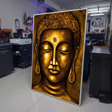 Serene Golden Buddha Face Canvas, Spiritual Wall Art, Meditative Home Decor, Zen Art Print, Asian wall decoration, canvas print, wall art