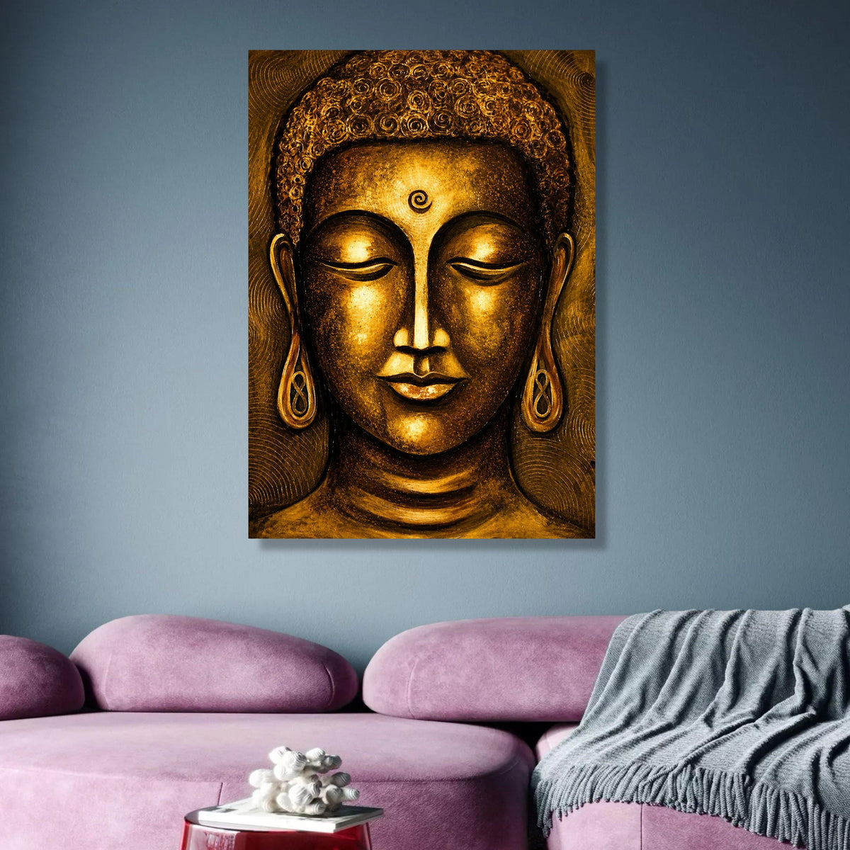 Serene Golden Buddha Face Canvas, Spiritual Wall Art, Meditative Home Decor, Zen Art Print, Asian wall decoration, canvas print, wall art