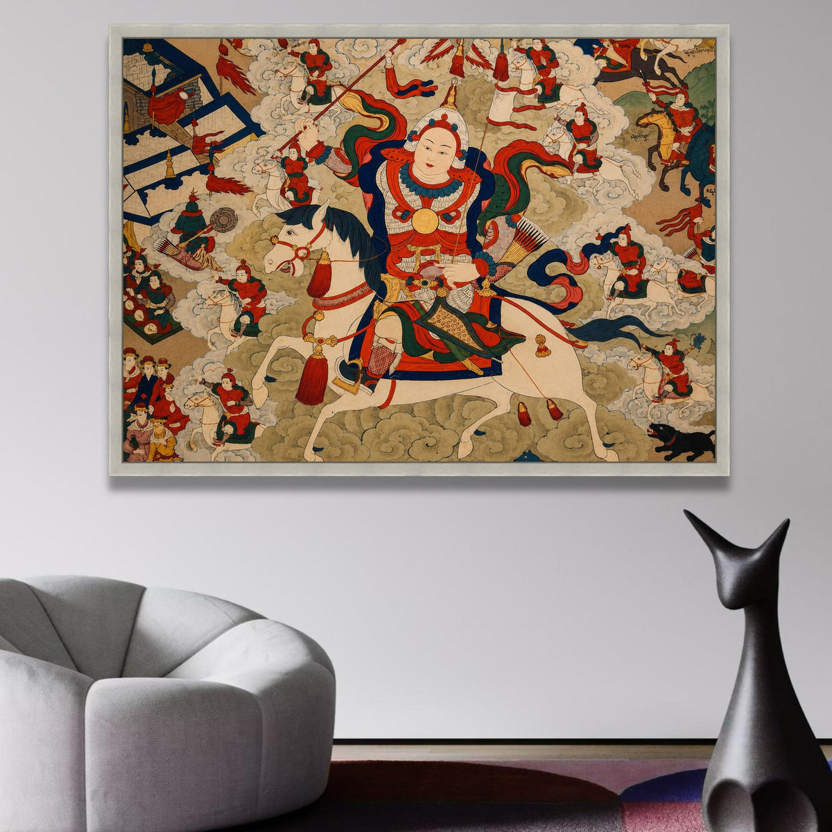 Historical Mongolian Warrior on Horseback Canvas Wall Art, Traditional Asian Battle Scene, Cultural wall decoration, canvas print, wall art