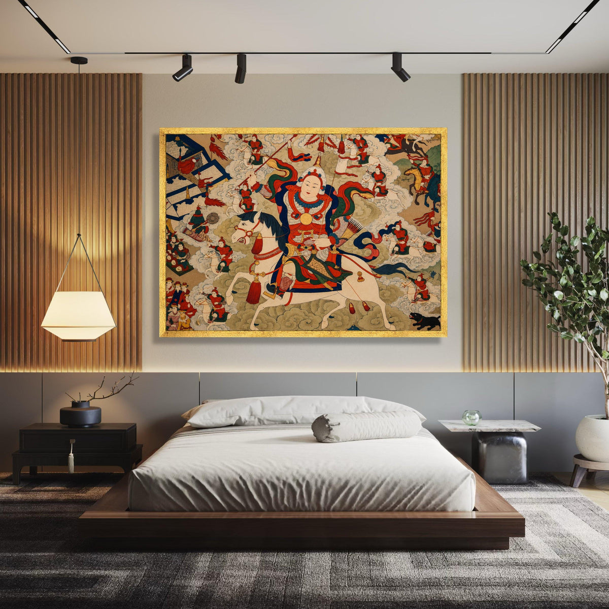 Historical Mongolian Warrior on Horseback Canvas Wall Art, Traditional Asian Battle Scene, Cultural wall decoration, canvas print, wall art