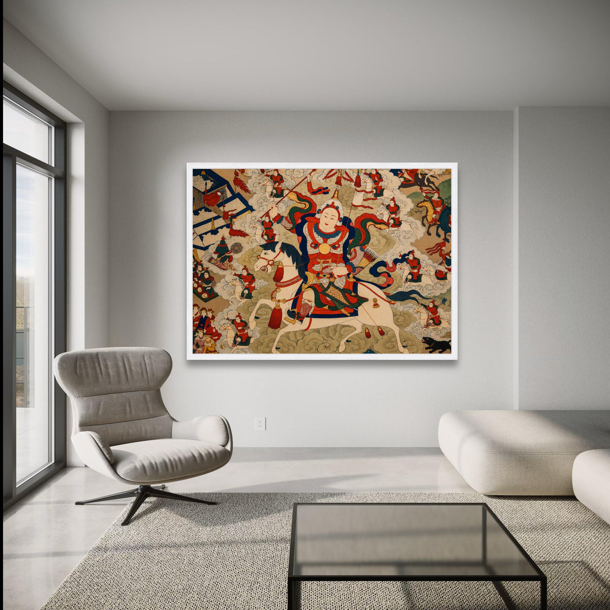Historical Mongolian Warrior on Horseback Canvas Wall Art, Traditional Asian Battle Scene, Cultural wall decoration, canvas print, wall art