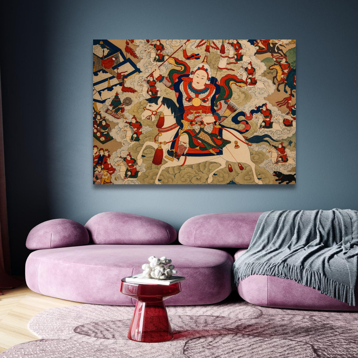 Historical Mongolian Warrior on Horseback Canvas Wall Art, Traditional Asian Battle Scene, Cultural wall decoration, canvas print, wall art