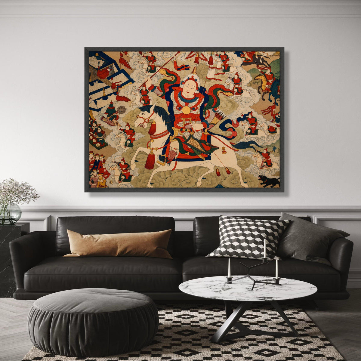 Historical Mongolian Warrior on Horseback Canvas Wall Art, Traditional Asian Battle Scene, Cultural wall decoration, canvas print, wall art
