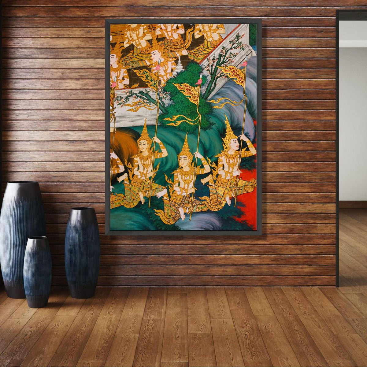 Thai Traditional Mural Art Canvas, Divine Figures Wall Art, Asian Cultural Decoration, Spiritual wall decoration, canvas print, wall art